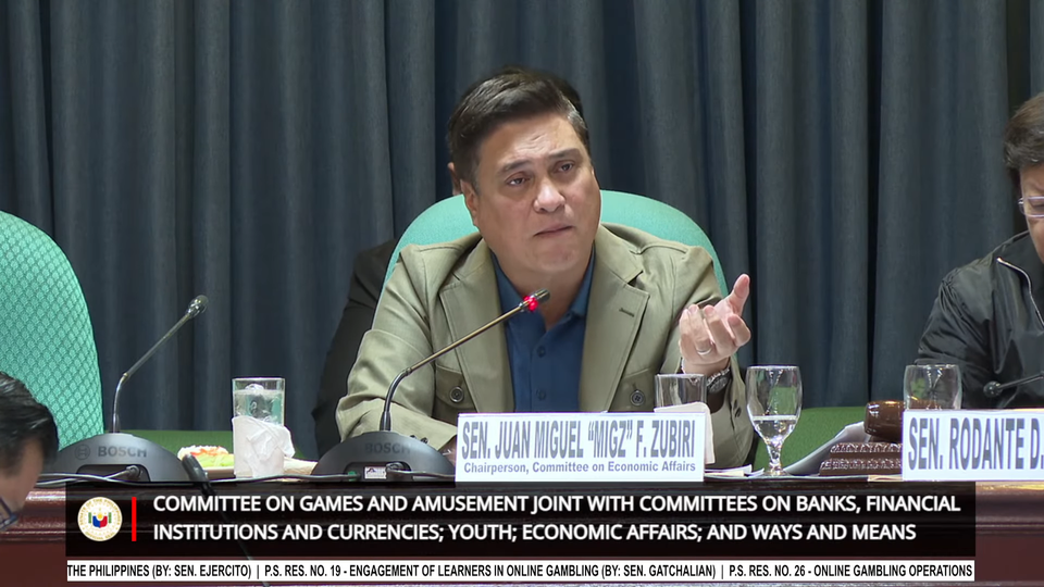 Senator Miguel "Migz" Zubiri during the Senate committee hearing on gambling apps